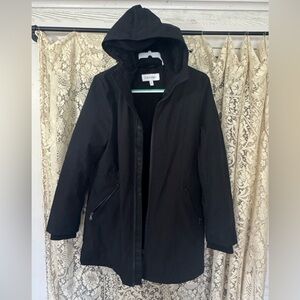 Calvin Klein Black Hooded Fur Lined Rain Jacket